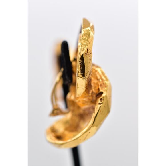 Antigona Paris Vintage Chunky Clip On Earrings Brushed Gold Signed 1980s BinAY - Picture 8 of 12